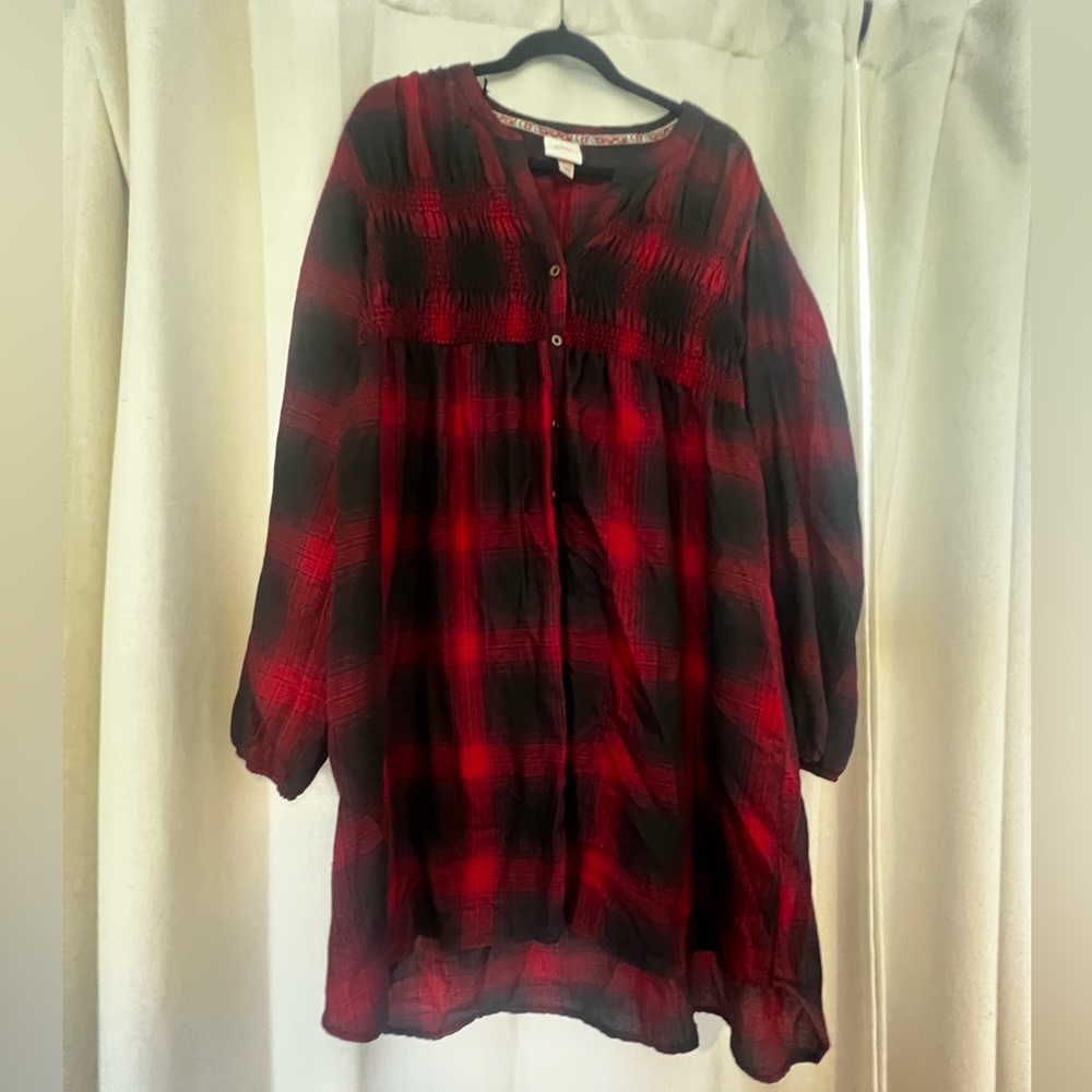 Knox Rose Red and Black Plaid Button-Front Tunic Dress